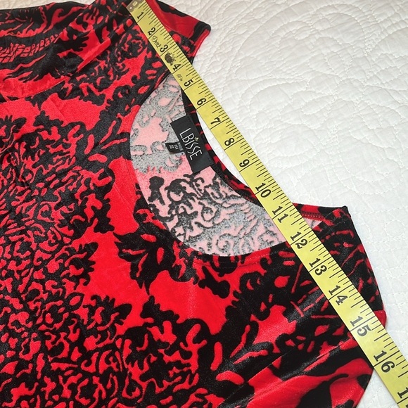 LBISSE Dress Women’s XL Velvety Stretchy Fit & Flare Red Black Boho Party - Picture 8 of 17